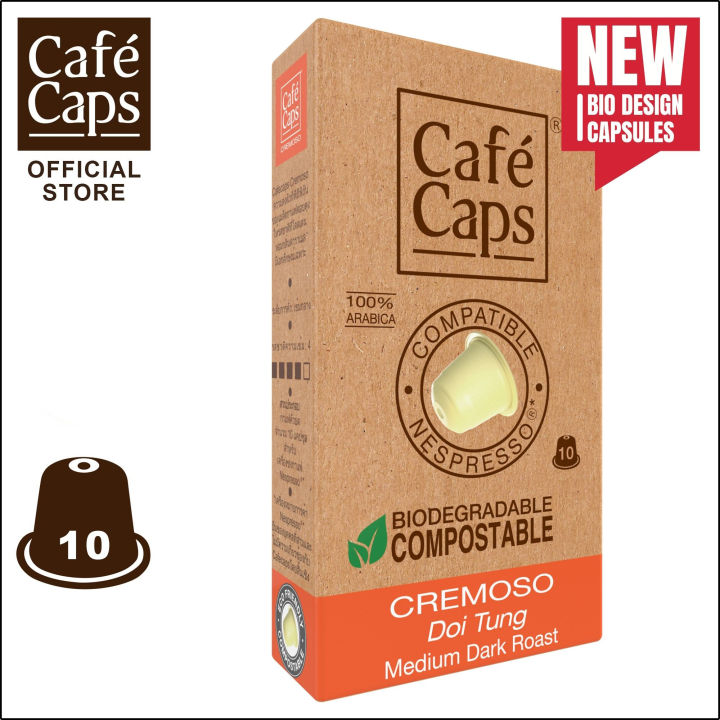 cafecaps-แคปซูลกาแฟ-nespresso-compatible-cremoso-1-กล่อง-x10-แคปซูล-กาแฟคั่วเข้มกลาง-อาราบิก้าจากดอยตุง-แคปซูลกาแฟใช้ได้กับเครื่อง-nespresso