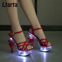 LTARTA 34-43ไฟ LED ขนาดรูปร่างส้นปืนส้นคริสตัลรองเท้าส้นสูงรองเท้าแตะผู้หญิงรองเท้าแสงฤดูร้อนเซ็กซี่รองเท้าแต่งงาน LFD ~