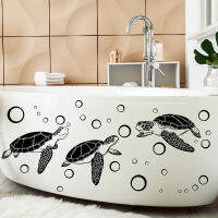 Diy Black Turtles Bubble For Bathroom Decor Waterproof Wall Decals Self-adhesive Wallpaper Shower Room Glass Door Stickers Mural2023