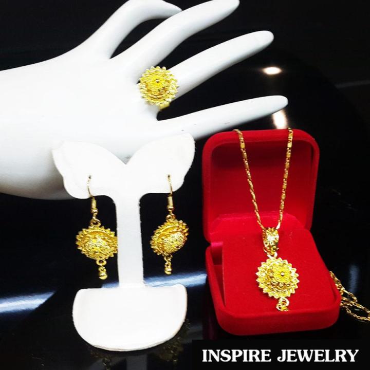 inspire-jewelry-ชุดเซ็ท-สร้อยคอพร้อมจี้-แหวน-และต่างหูสีทองตามแบบ