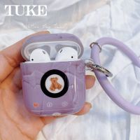 TUKE กันกระแทกหูฟัง Case สำหรับ Airpods Pro 3ชาร์จไร้สายบลูทูธชุดหูฟังปกคลุมสำหรับ Apple Airpods 2 1หมีสีม่วงสร้อยข้อมือ