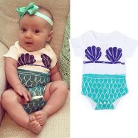 [COD] and children European summer style ocean shell short-sleeved one-piece romper baby crawling jumpsuit