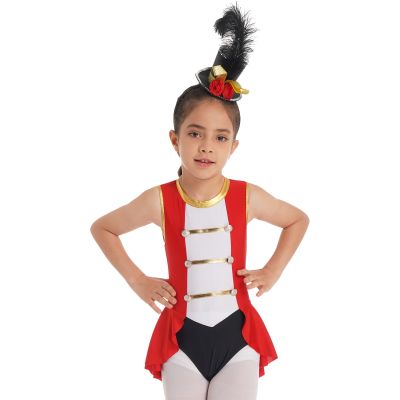 【CC】 Kids Circus Costume Sleeveless Back Hollow Out Buttons Adorned Color Contrast Jumpsuit for Children’s Day