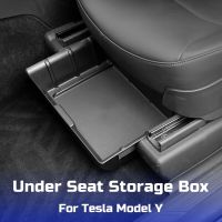 For Tesla Model Y 2021 2022 Under Seat Storage Box Flocked Organizer Drawer Center Console Holder Car Interior Accessories