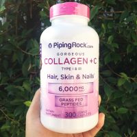 Hydrolyzed Collagen Type I &amp; III + C 6000 mg 300 Coated Caplets (PipingRock®) ไฮโดรไลซ์คอลลาเจน ชนิดที่ 1 และ 3 วิตามินซี Piping Rock