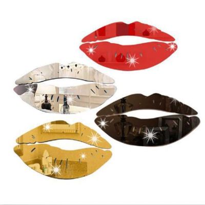 Kiss Lip Mirror Wall Sticker Lips Crystal Acrylic 3D Stickers Sexy Girl Red Lip Decals For Home Decor Wall Decoration Art Poster