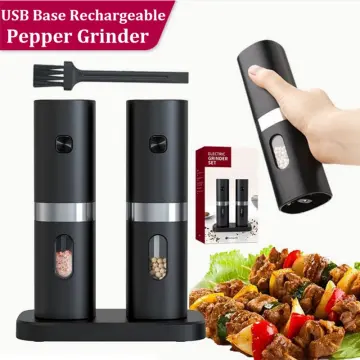 1/2pcs Gravity Electric Pepper And Salt Grinder Set, Adjustable Coarseness,  Battery Powered With LED Light, One Hand Automatic Operation, Stainless  Steel Black 7.8inch/2inch