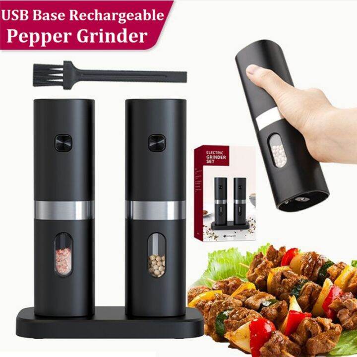 Electric Automatic Salt and Pepper Grinder Set with Rechargeable Base 2 Adjustable Coarseness