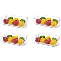 4Pcs Refrigerator Organizer Bins Clear Plastic Bins for Freezer, Kitchen Cabinet, Pantry Organization