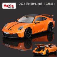 Maisto 1:18 2022พอร์ช911 GT3สีส้มแบบคงที่รถสปอร์ตยานพาหนะหล่อตายแบบคงที่โมเดลรถของเล่นสะสม