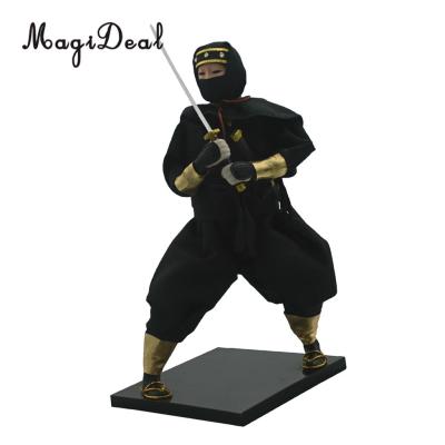 12inch Vintage Japanese Ninja Samurai Doll Figure in Black Clothes Home Decoration