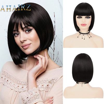 Short Synthetic Mint Green Bob With Bangs Short Straight Bob Wigs For Women Daily Cosplay Lolita Party Wine Red Pink Wig