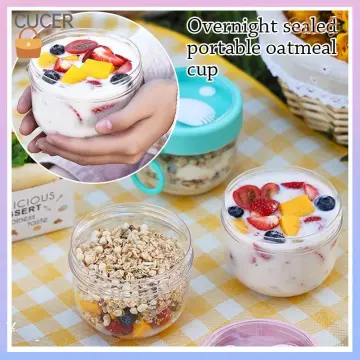 600ml Portable Breakfast Cup Multifunction Transparent Overnight Oat Food  Container With Lid And Spoon For Cereal Milk Or Yogurt