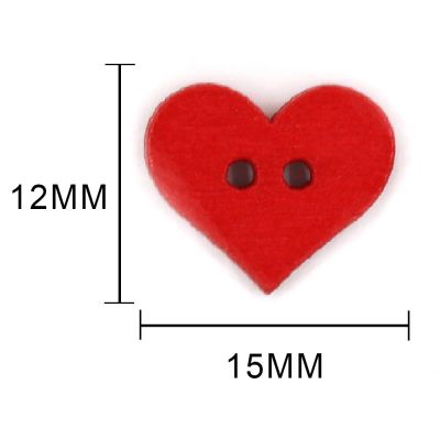 50Pcs 15x12mm Red Heart Button For Kids 2-Holes Decorative Wooden Buttons For Clothes Sewing Accessories Scrapbooking Crafts DIY