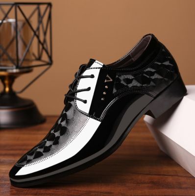 Men Shiny Leather Shoes Spring Autumn Casual Shoes Man Business Formal Shoes male Oxford Pointed Wedding Shoe Plus Size 48
