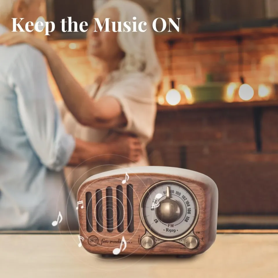 Vintage Radio Retro Bluetooth Speaker- Greadio Walnut Wooden FM Radio with  Old Fashioned Classic Style, Strong Bass Enhancement, Loud Volume