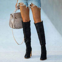 Women Fashion Casual Vintage R Long Knee-High Cowboy Boots Square Heel Shoes Fashionable Versatile Women‘s Boots Женские сап