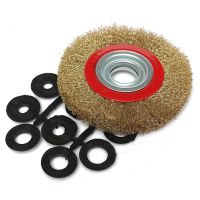 HLZS-1Pcs 8 Inch 200mm Steel Flat Wire Wheel Brush with 10pcs Adaptor Rings For Bench Grinder Polish