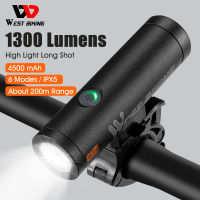 WEST BIKING 1300 Lumens มีไฟสว่างกันน้ำได้,4500MAh MTB จักรยานเสือหมอบไฟหน้า LED อุปกรณ์เสริมจักรยาน