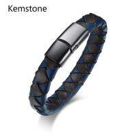 Kemstone Titanium Steel Double Color Leather Woven Bracelet