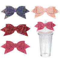 POPOUSHOP 4 ชิ้น Bowknot Straw Toppers ตกแต่งฟาง Toppers ดื่มฟางตกแต่งอุปกรณ์เสริม