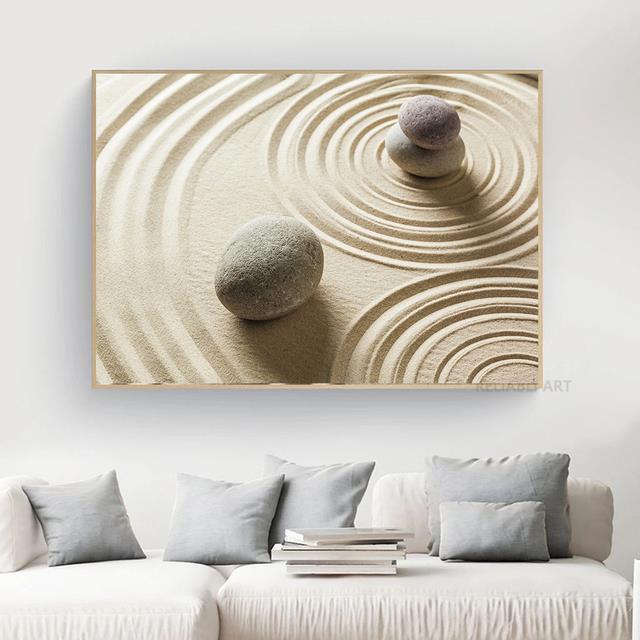 แบบดั้งเดิม-zen-garden-ภาพหินภาพวาดผ้าใบ-wall-art-วงกลมหินทรายโปสเตอร์และภาพพิมพ์สำหรับตกแต่งห้องนั่งเล่น-quadro