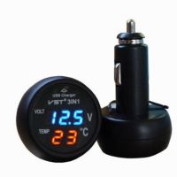 3in1 USB Charger Digital Car Battery Voltage Voltmeter Temperature Meter Monitor for 12V 24V Battery Digital Thermomter Tester