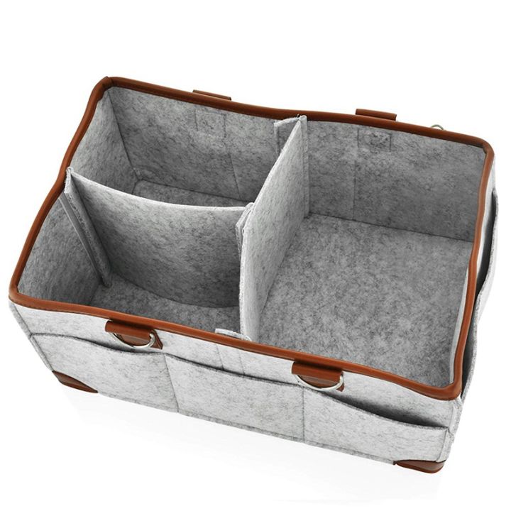 baby-diaper-caddy-organizer-portable-storage-basket-essential-bag-for-nursery-changing-table-and-car-good-for-storing-diapers-bottles-baby-wipes-babys-toys-gray-leather-handle