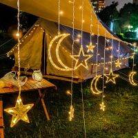 ZZOOI Solar Star Moon Fairy Lights Outdoor USB/Battery Curtain LED String Christmas Decorations for Home Garden Party New Year Garland