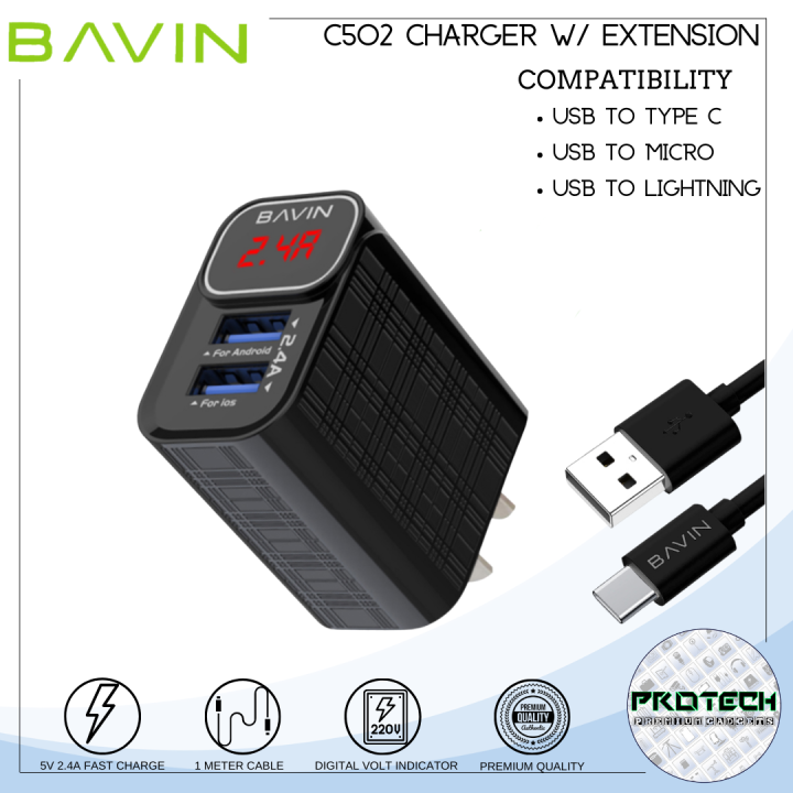 Bavin PC316 2.4A Premium Support 2 USB Port with Digital Display Fast ...