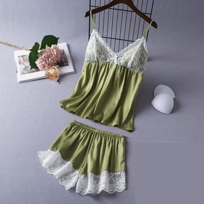 【CC】❇◆✘  2Pcs Cami Strap shorts Homewear V-Neck Sleepwear New Nightgown