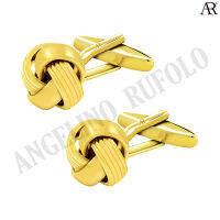 ANGELINO RUFOLO Cufflink(คัฟลิงค์) ดีไซน์ Classic Knot กระดุมข้อมือคัฟลิ้งโรเดียมคุณภาพเยี่ยม ตัวเรือนสีทอง/สีดำ