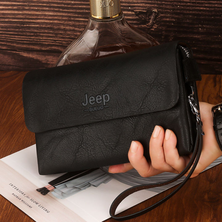 jeep-buluo-กระเป๋าถือผู้ชาย-กระเป๋าสตางค์ยาวผู้ชายหนัง-pu-พร้อมคลัทช์สายคล้องคอกระเป๋าเงินกันขโมย