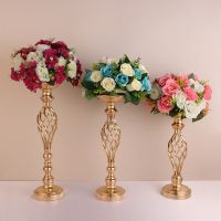 【hot】☁▨✇  Metal Flowers Vase Candle Holder Gold Plated Twisted Iron Candlestick Wedding Candelabra Decoration