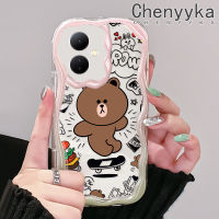 เคส Chenyyka สำหรับ VIVO Y76 Y76s Y74s 5G Y77E Y77 Y36 5G Y78 Y78 5G + 5G IQOO Z6 Lite 5G เคสการ์ตูนหมีสีน้ำตาลน่ารักเนื้อครีมสีสันสดใสลายคลื่นเคสโทรศัพท์โปร่งใสกรอบกันกระแทกนุ่มเรียบง่ายฝาครอบป้องกันซิลิโคนเคสใส