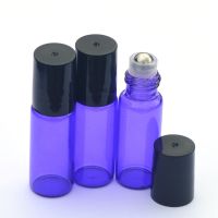 1pcs 5ml Roller Glass Vial Fragrance Perfume Essential Oil Empty Blue Jar 5CC Roll On Black Plastic Cap Bottle