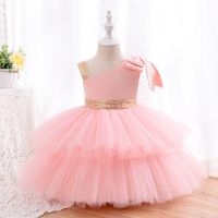 3M-8Y Baby Lace Party Fashion Dress Head wear One Shoulder Princess Ruffle Layers Baby Girls Summer Casual Dress Christmas Wear  by Hs2023