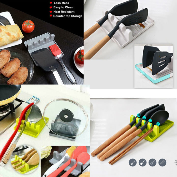 lucky-kitchen-ladle-spoon-rest-holder-utensil-organizer-spatula-holder-racks-kitchen-storage-shelf-home-organizer-drain-rack-heat-resistant-storage-shelves-ฟรีตะขอ1ชิ้น