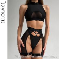 【hot】∈♈  Ellolace Set Woman 3 Pieces Top Seamless Garter Thong Intimate Sets