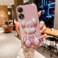 เคสสมาร์ทโฟนใหม่สำหรับ OPPO A38 4G 2023เคสโทรศัพท์พร้อมขาตั้งหมีที่น่ารักสีขาวดำฝาหลัง OPPOA384G