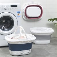 【YF】 Nodic Folding Plastic Laundry Basket Handle Bathroom Wall Hanging Storage Mesh Bucket Dirty Box Organizer