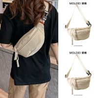 Summer casual white canvas dumpling bag women 2023 new trendy sports Messenger chest bag mobile phone pocket men 【QYUE】