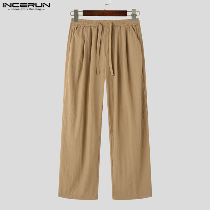 incerun-กางเกงบุรุษกางเกงขายาวทรงหลวมชุดทำงานเข้ารูปมีเชือกรูดสำหรับเอวยางยืดที่ผ่อนคลาย-สไตล์เกาหลี
