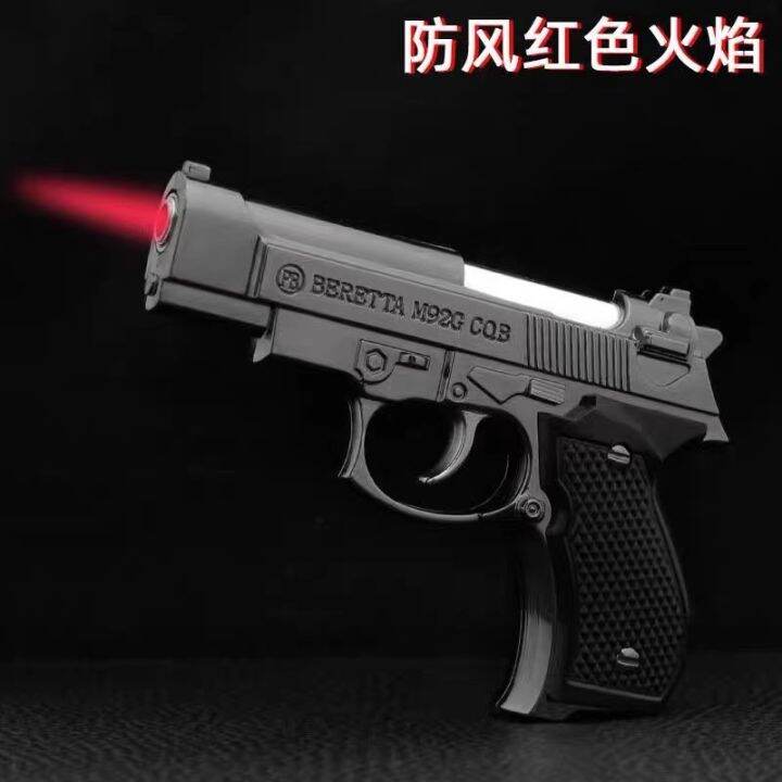 Creative metal lighters funny gun inflatable windproof red flame
