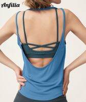 Anfilia ผู้หญิงกีฬา Camisole Backless Soft U คอโยคะวิ่งยิมเสื้อกล้าม Zumba Wear