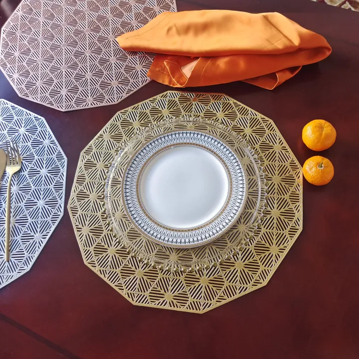 Loftyan Metallic Vinyl Diamond Placemat For Dinner Table Hollow Heat