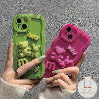 MissConnie การ์ตูน3D ตุ๊กตาหมีโบว์เคสโทรศัพท์สำหรับ iPhone 11 7 8 14 Plus XR 14 12 13 Pro Max X XS MAX หรูหราขอบหยักเรียบง่ายสีลูกกวาดกันกระแทกฝาหลัง