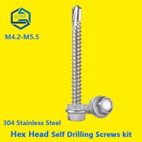 สกรูหกเหลี่ยม Hex Head Self Drilling Screw ชุดสกรู Hex Drilling Screw ชุดเจาะด้วยตนเอง 304 สแตนเลส