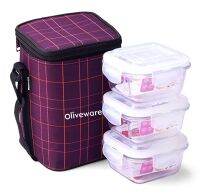 SOPL-OLIVEWARE Square Glassrange Lunchbox (กล่องข้าวแก้ว Spyker สีม่วง)