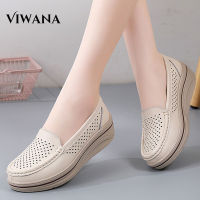 VIWANA Wedge รองเท้าผู้หญิงสไตล์เกาหลี5ซม. ส้นของแท้หนัง Slip On รองเท้าสุภาพสตรี Loafers รองเท้าผ้าใบรองเท้าผู้หญิงขาย2022รองเท้าผู้หญิง Plus ขนาด42